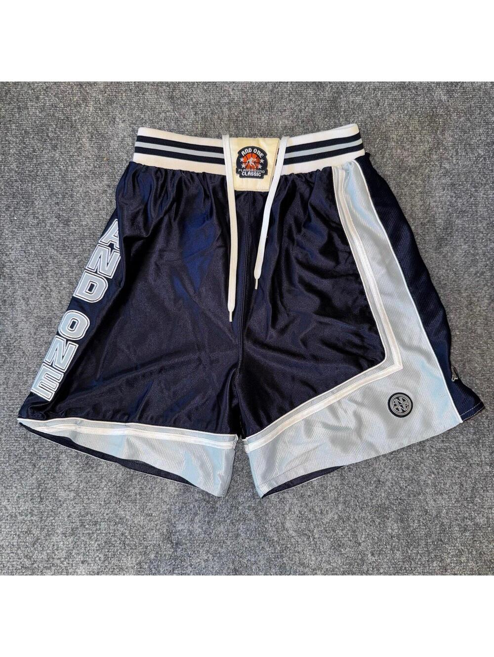 AND1 Silver Baggy Dazzle Hoop Shorts Mens XS Vtg y2k 90s Rare